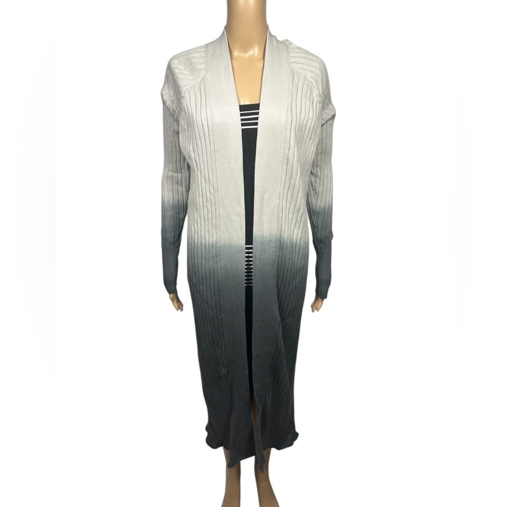 ANTHROPOLOGIE Burning Torch Ombre Ribbed Open Front Cardigan Duster XS Grey
